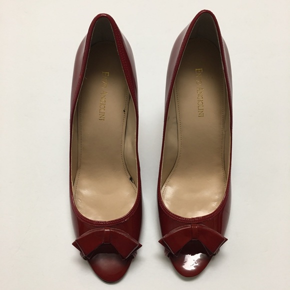 Enzo Angliolini Red Leather Peep Toe Pumps Heels Size 10.5 - Picture 2 of 12